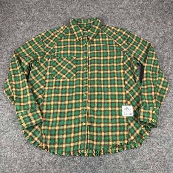 BDG Tops - BDG Brixton Flannel Button Up Shirt Long Sleeve Plaid Frayed Hem Womens Small S
